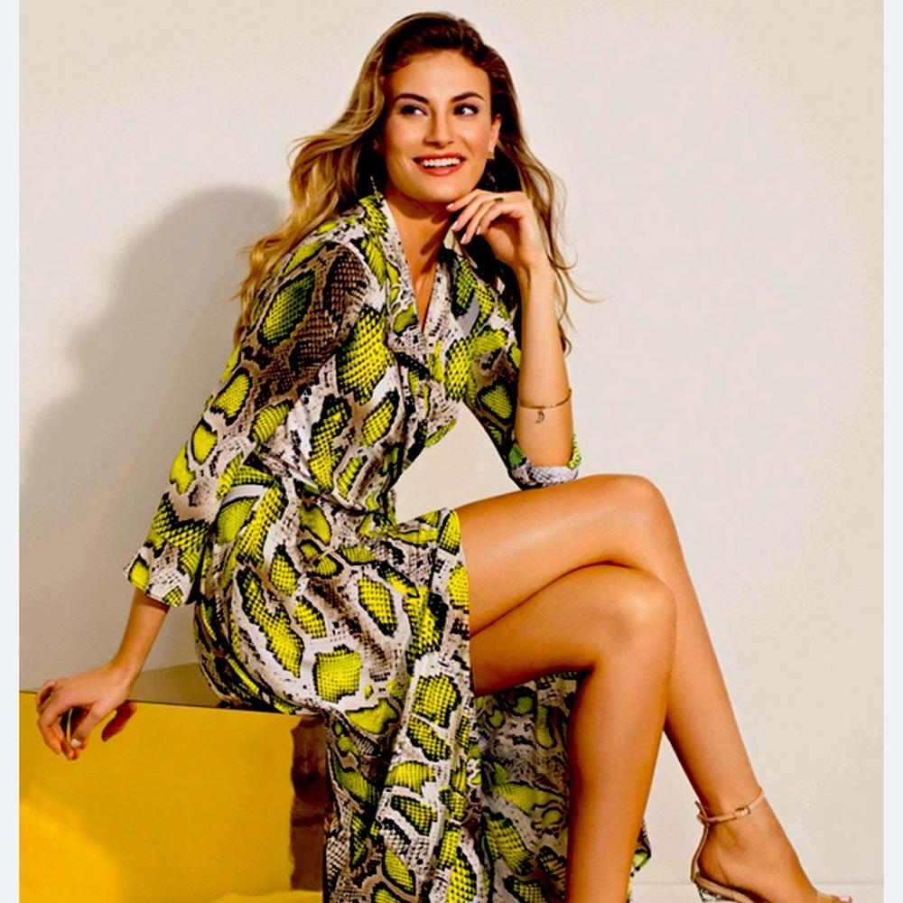 Frank Lyman Design Green Wrap Dress with Notched Collar
